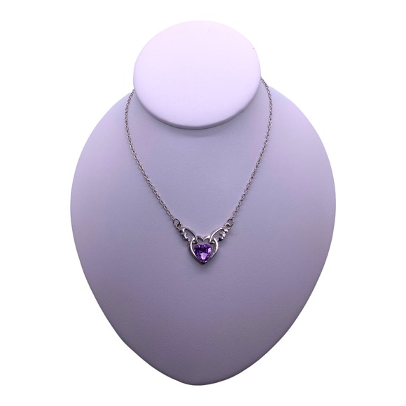 Imitation Purple Amethyst Cubic Zirconia Angel Wings Heart Necklace Gift Box - Picture 4 of 9